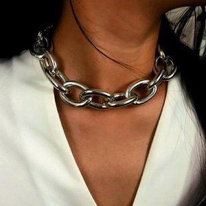 3 x Thick Silver Link Chain Statement Necklace